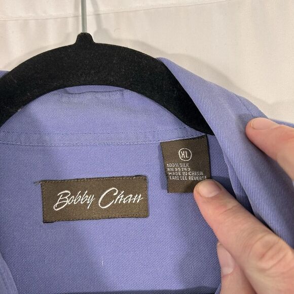 Bobby Chan Silk Hawaiian Shirt Men's XL Blue Floral Short Sleeve Button Up - Picture 6 of 7